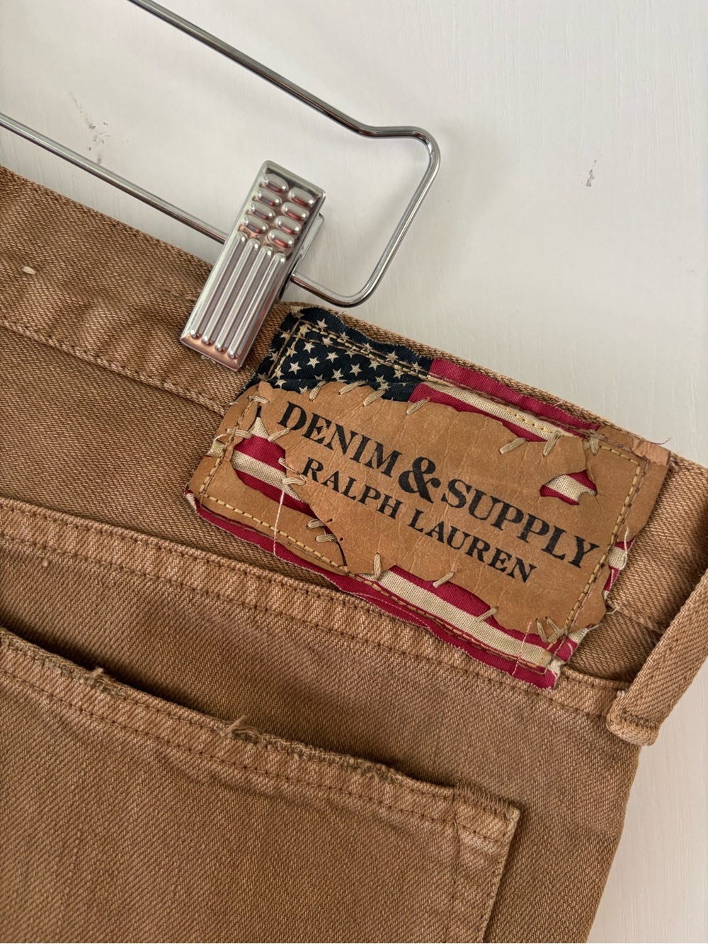Retired Ralph Lauren Denim & Supply Slim Fit Tan Jeans Men 34x34 USA Flag - Picture 5 of 16